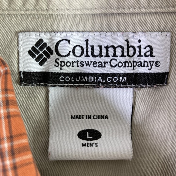 Columbia Shirt Men Large Orange Plaid Button Down Long Sleeve Pocket Preppy READ - Picture 11 of 16